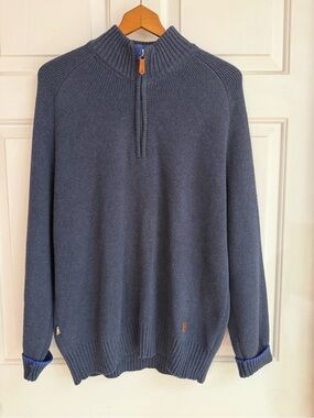 Dubarry of Ireland Navy Zip-Neck Ribbed Sweater with Blue Trim